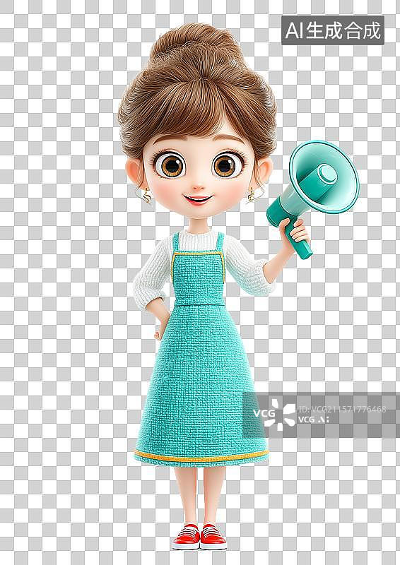 【AI数字艺术】【免抠png素材】一个卡通家庭主妇拿着喇叭在宣传图片素材