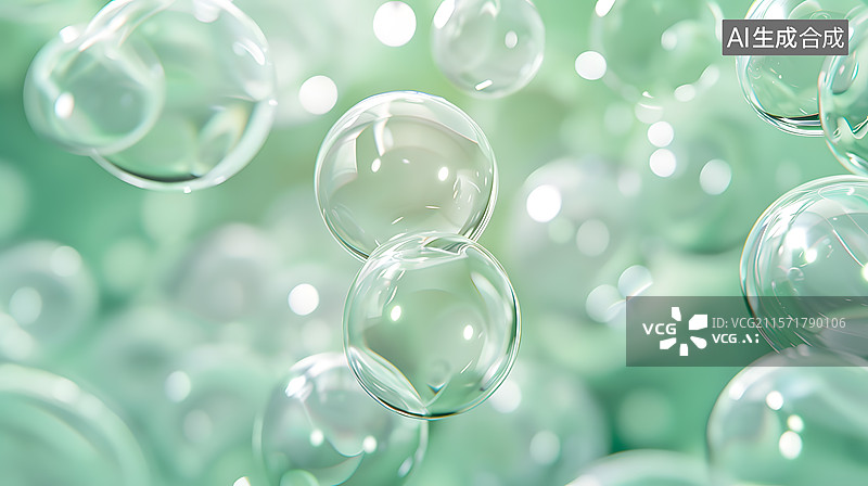 【AI数字艺术】绿色气泡卡通动漫风格背景插画图片素材