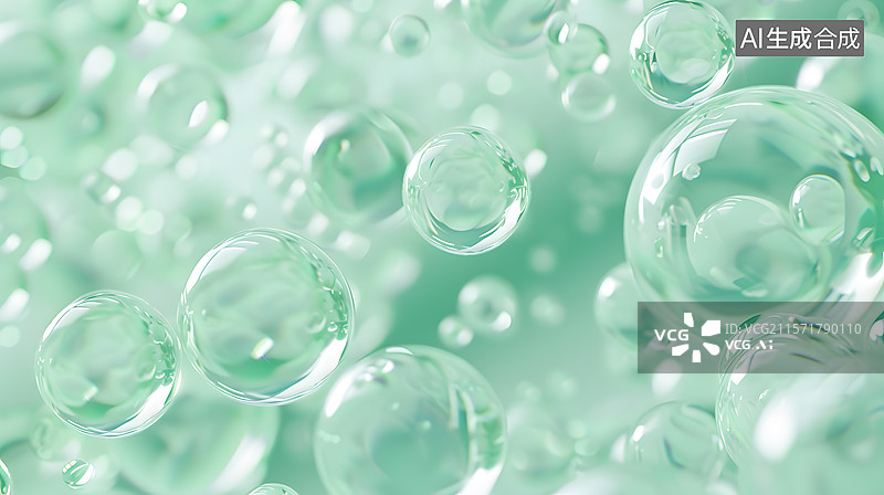 【AI数字艺术】绿色气泡卡通动漫风格背景插画图片素材
