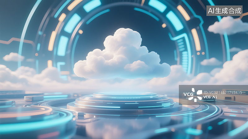 【AI数字艺术】科技感云端场景插画图片素材
