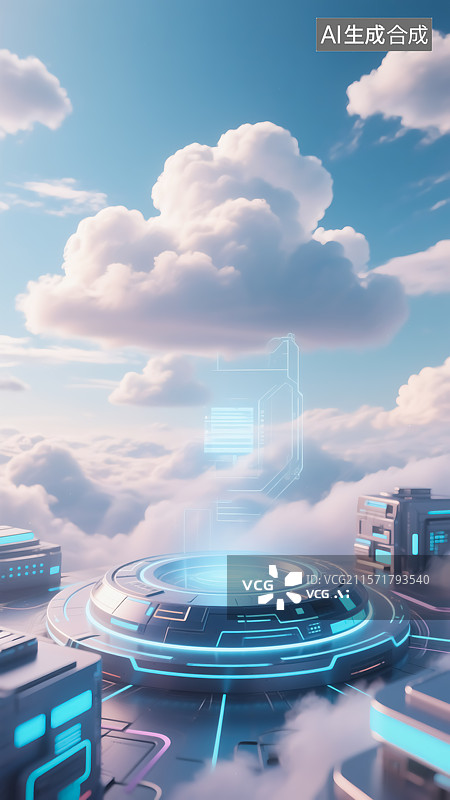 【AI数字艺术】科技感云端场景插画图片素材
