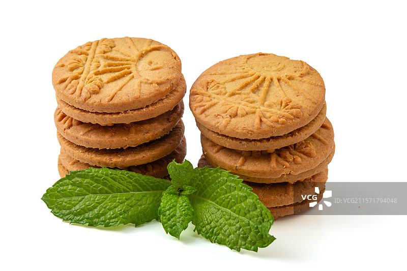 抹茶薄荷味高纤全麦夹心饼干图片素材