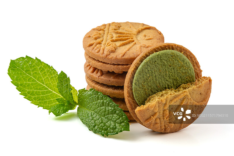 抹茶薄荷味高纤全麦夹心饼干图片素材