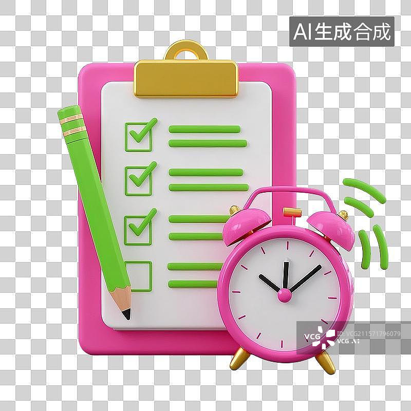 【AI数字艺术】3D任务清单闹钟图片素材