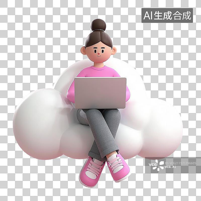 【AI数字艺术】3D云端办公人物图片素材