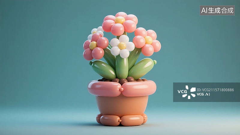【AI数字艺术】气球花盆三维插画图片素材