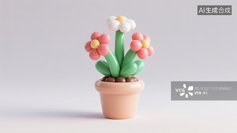 【AI数字艺术】气球花盆三维插画图片素材