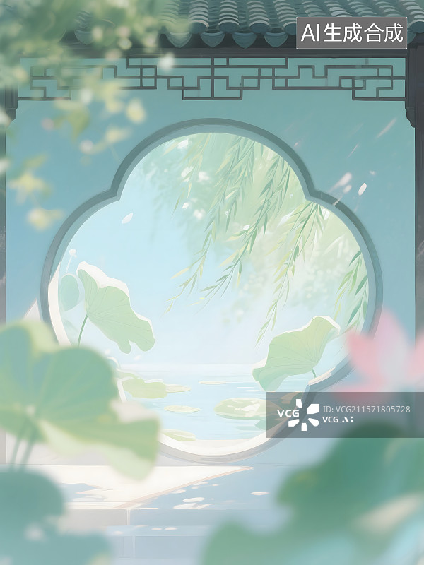 【AI数字艺术】夏天的园林插画图片素材