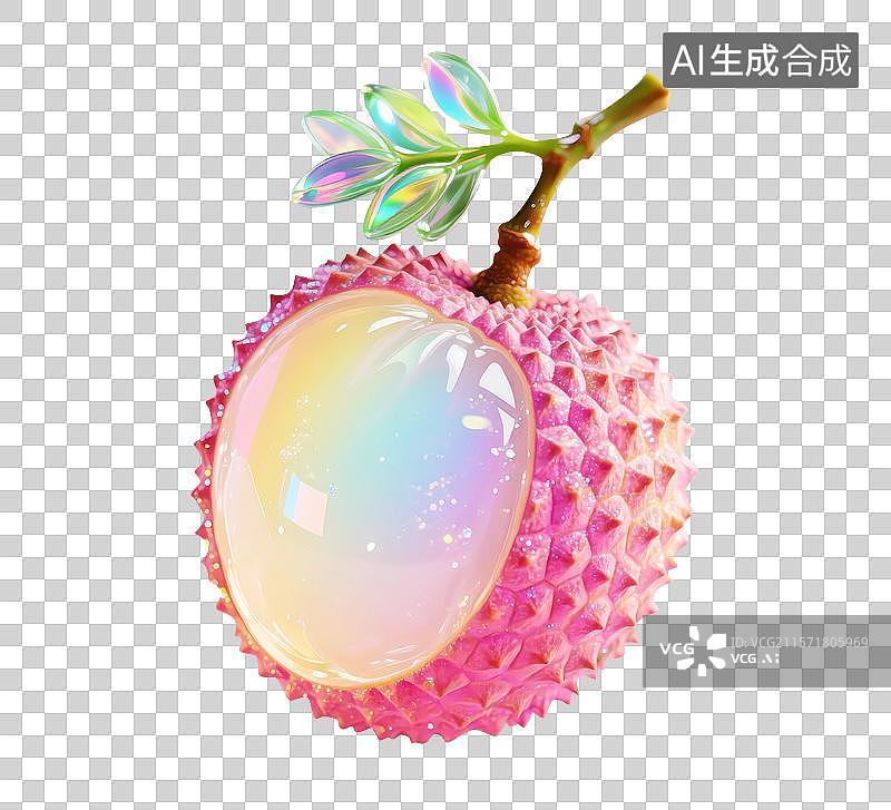 【AI数字艺术】水晶透明玻璃质感粉色荔枝琉璃图片素材