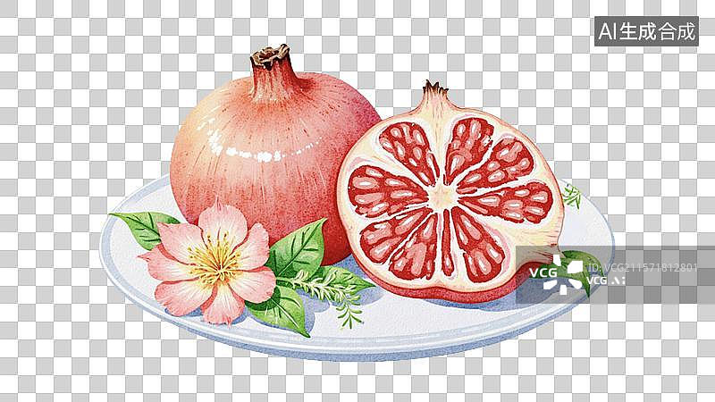 【AI数字艺术】手绘风石榴水果插画图片素材