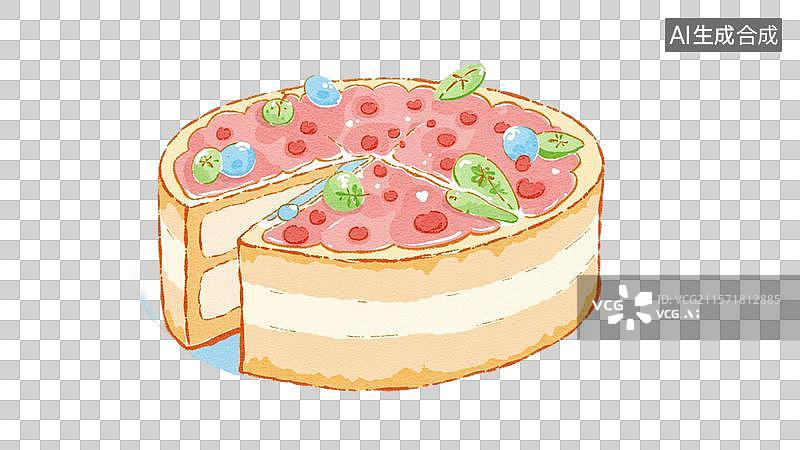 【AI数字艺术】手绘风花卉装饰蛋糕插画图片素材
