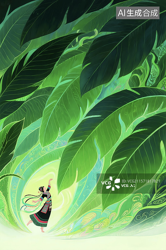 【AI数字艺术】民族风少数民族女孩森林跳舞图片素材