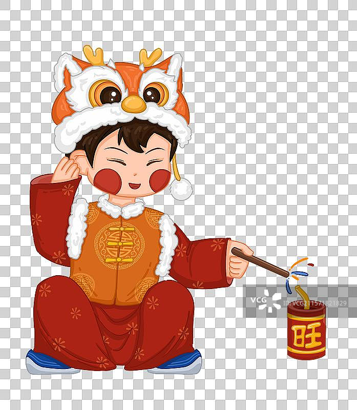 年画娃娃 放鞭炮图片素材