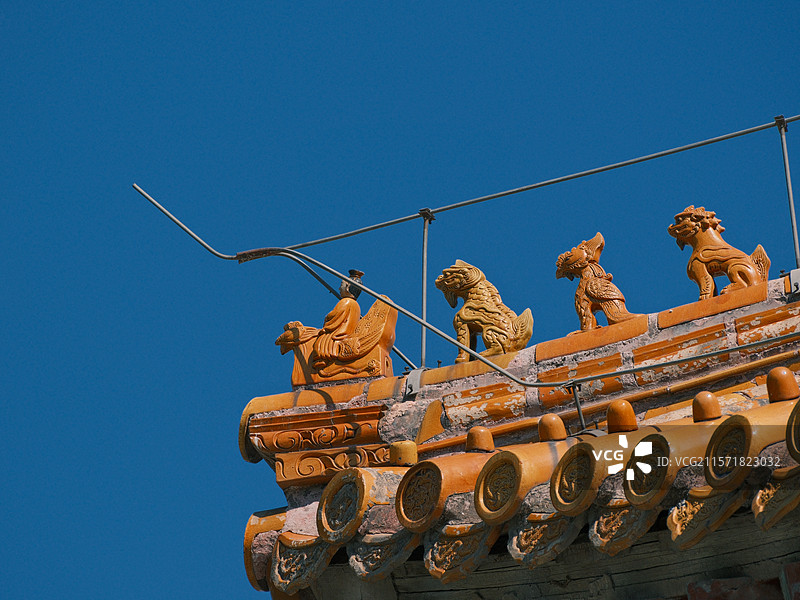 国子监孔庙建筑屋顶上的瘠兽图片素材