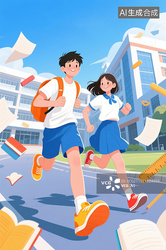 【AI数字艺术】在校园里的奔跑的学生开学季毕业季图片素材