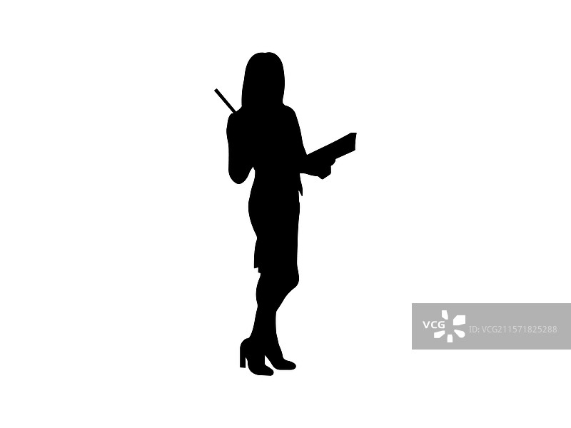 女性教师的剪影，手持书本和钢笔图片素材