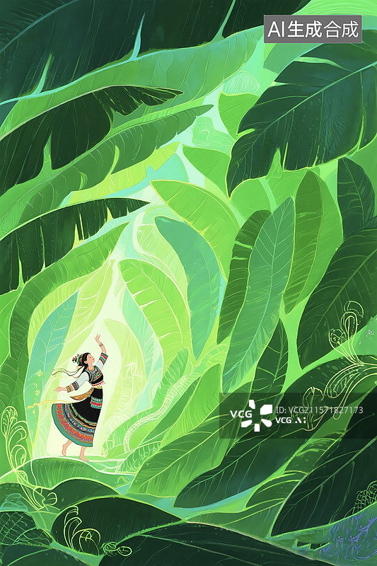 【AI数字艺术】民族风少数民族女孩森林跳舞图片素材