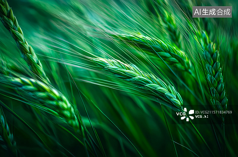 【AI数字艺术】风吹动未成熟的绿色小麦麦穗图片素材
