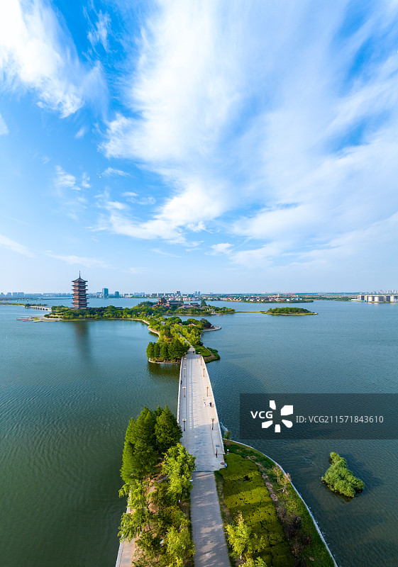 青岛胶州少海湿地公园，慈云寺风景图片素材