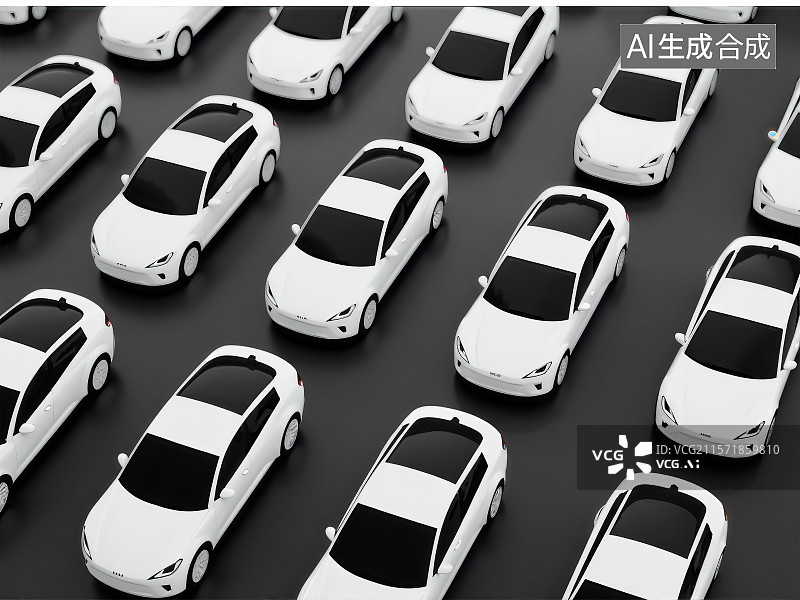 【AI数字艺术】白色车海：新车停车场俯瞰图片素材