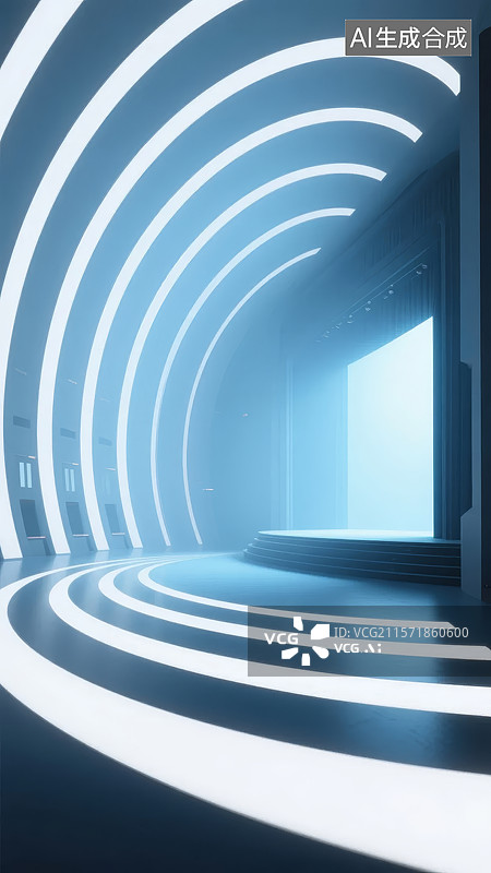 【AI数字艺术】未来感弧形走廊与光亮出口图片素材