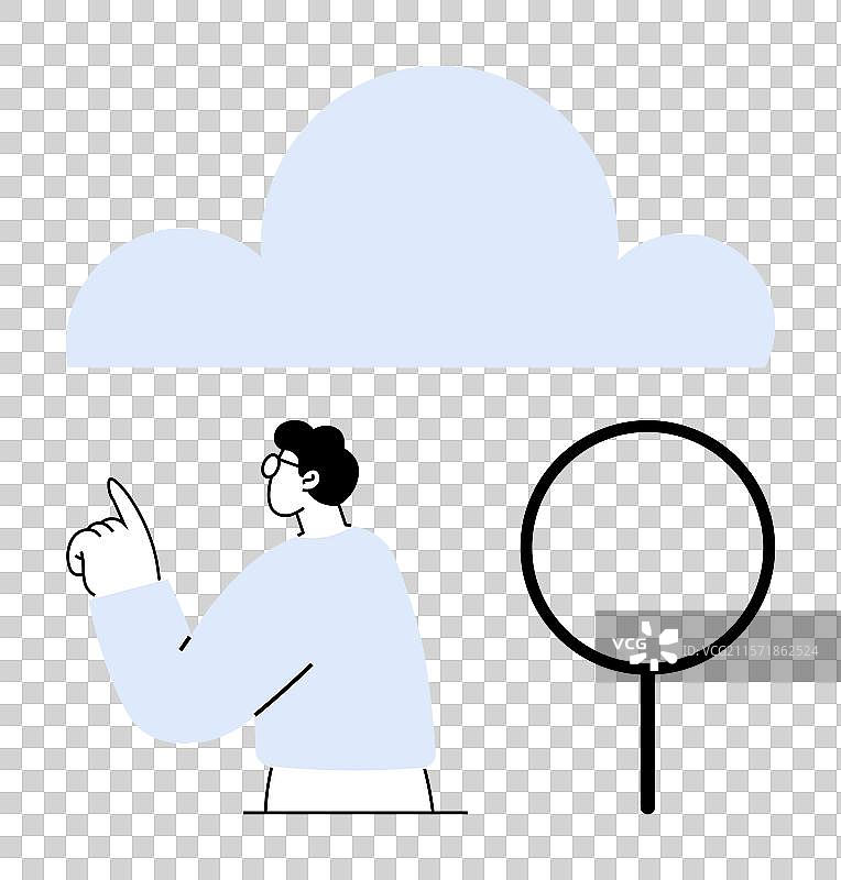 一个人在云下用放大镜指向天空图片素材