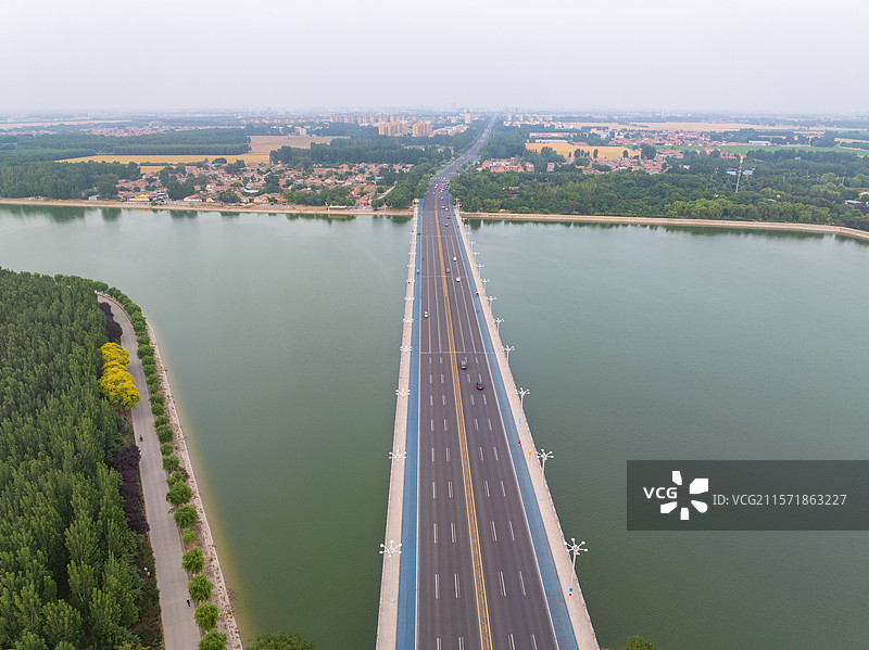 航拍东营广饶孙武湖图片素材