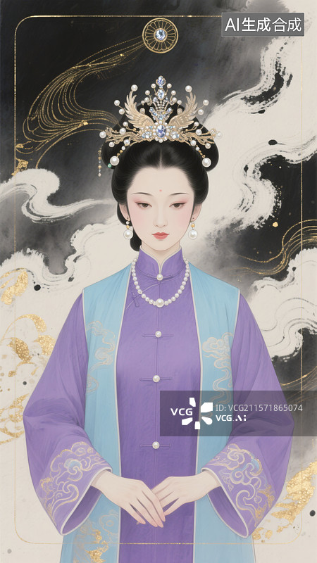 【AI数字艺术】红楼梦金陵十二钗炫彩水墨肖像图片素材