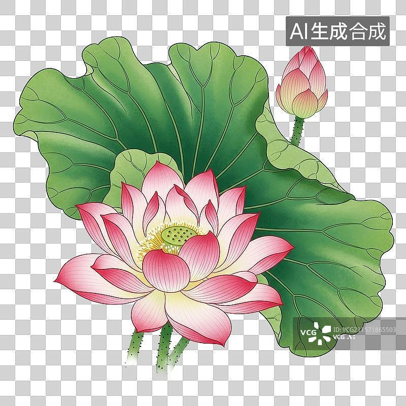 【AI数字艺术】手绘风格中国风莲花荷花插画元素图片素材