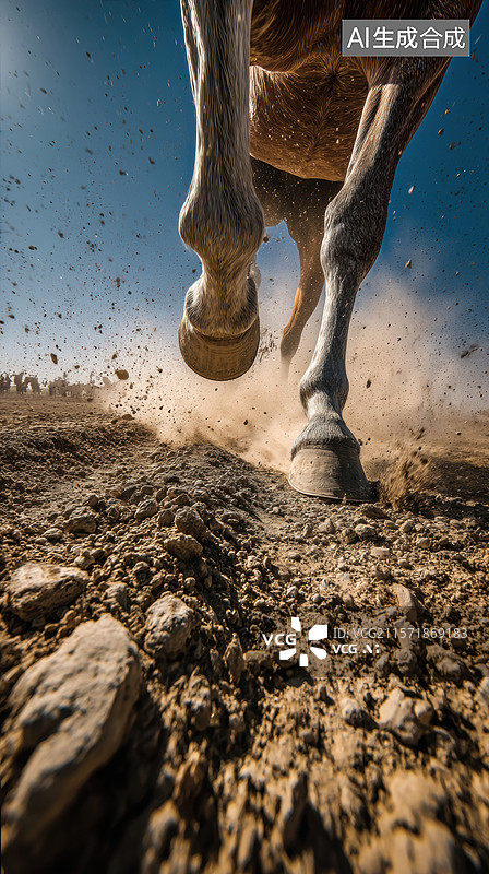 【AI数字艺术】骏马疾驰，蹄踏尘土飞扬图片素材