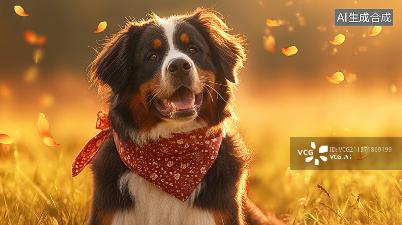 【AI数字艺术】秋日田野中的可爱狗狗图片素材