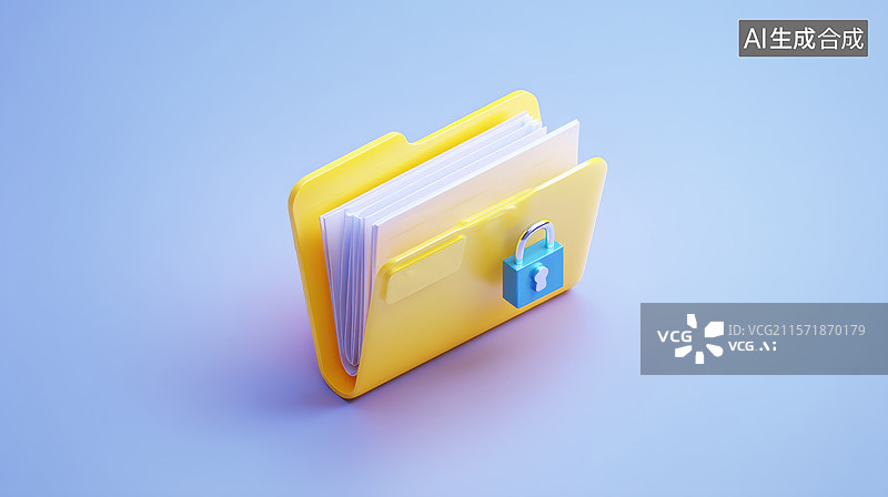 【AI数字艺术】黄色文件夹与蓝色锁图片素材