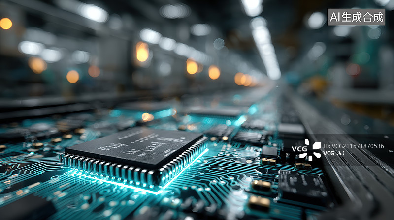 【AI数字艺术】电路板上的微芯片图片素材