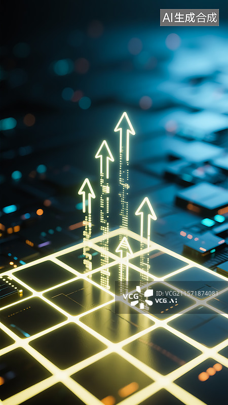 【AI数字艺术】科技荧光箭头增长三维插画图片素材