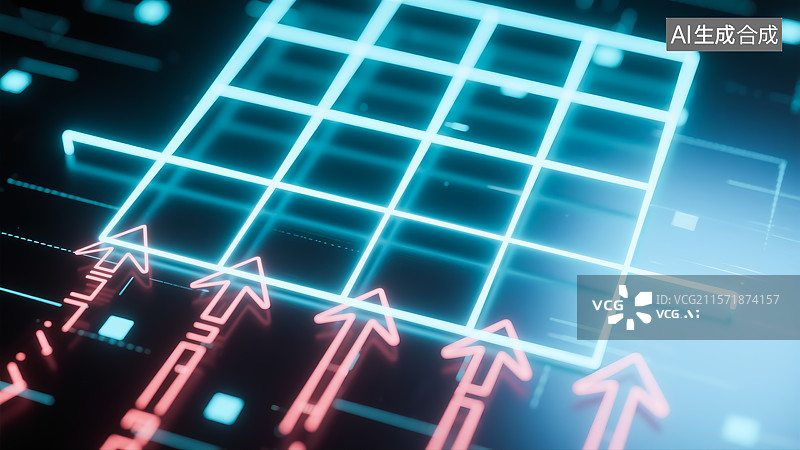 【AI数字艺术】科技荧光箭头增长三维插画图片素材