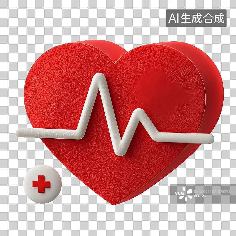 【AI数字艺术】心率图标，心脏，医疗保健和医疗概念3D图片素材