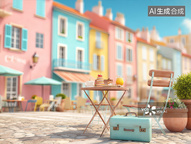 【AI数字艺术】色彩斑斓的街头咖啡图片素材