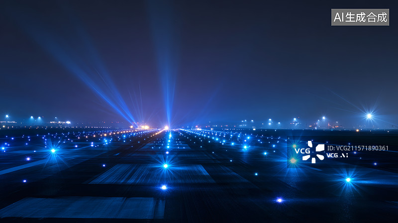 【AI数字艺术】蓝色灯光照亮的夜间跑道图片素材