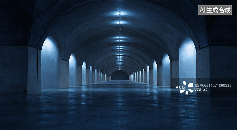【AI数字艺术】空旷的混凝土隧道图片素材