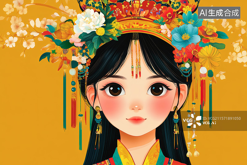 【AI数字艺术】凤冠霞帔，涂着腮红与口红的古典美女图片素材