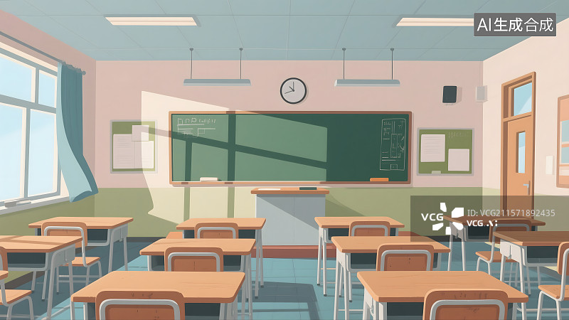 【AI数字艺术】没有人的教室插画图片素材