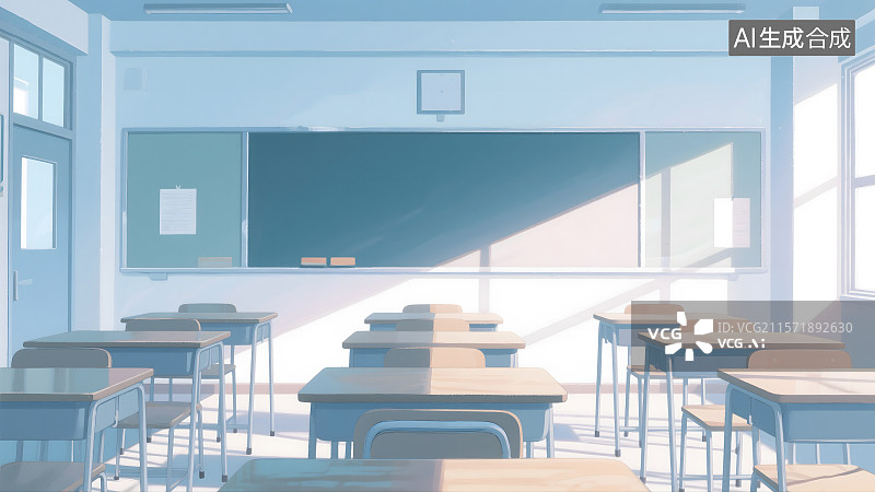 【AI数字艺术】没有人的教室插画图片素材