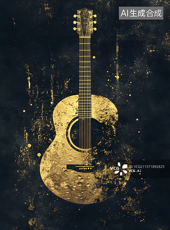 【AI数字艺术】月亮 琴 吉他图片素材