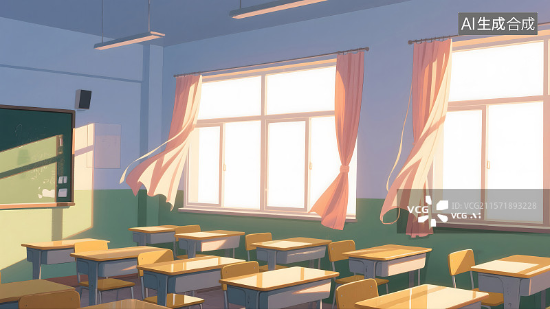 【AI数字艺术】没有人的教室插画图片素材