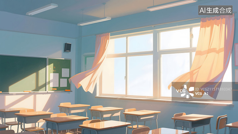 【AI数字艺术】没有人的教室插画图片素材