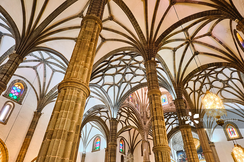 西班牙大加那利岛拉斯帕尔马斯圣安娜大教堂的哥特式拱顶天花板图片素材