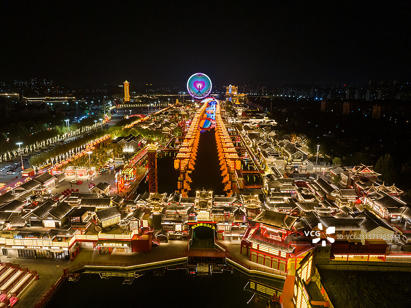 航拍河北省唐山市河头老街夜晚图片素材