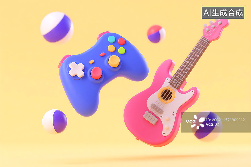 【AI数字艺术】3D三维立体C4D科技游戏机手柄掌上电子游戏轻松休闲娱乐社交虚拟现实贝斯吉他音乐球体图片素材