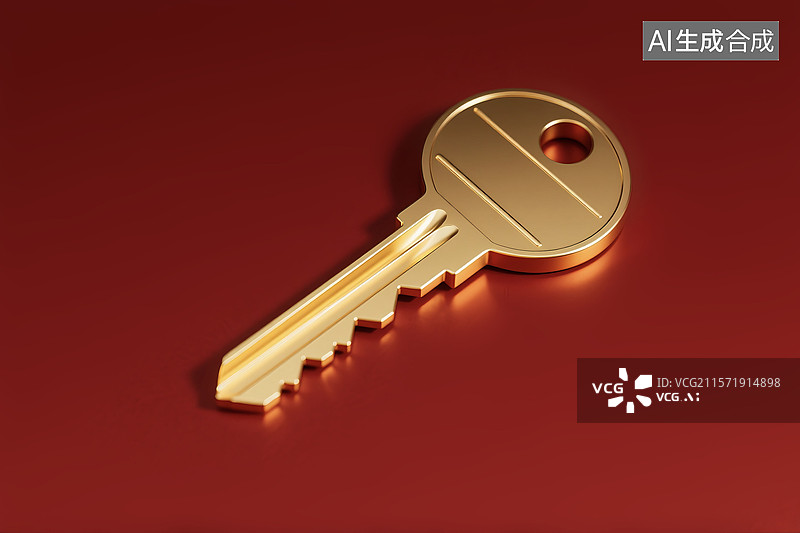 【AI数字艺术】3D立体三维C4D发光的闪亮的金色金属质感黄铜钥匙密码私密安全保护开锁关键重点秘密图片素材