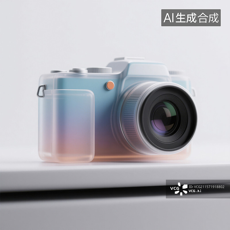 【AI数字艺术】3D渲染马卡龙渐变配色磨砂玻璃透明质感卡通照相机图片素材